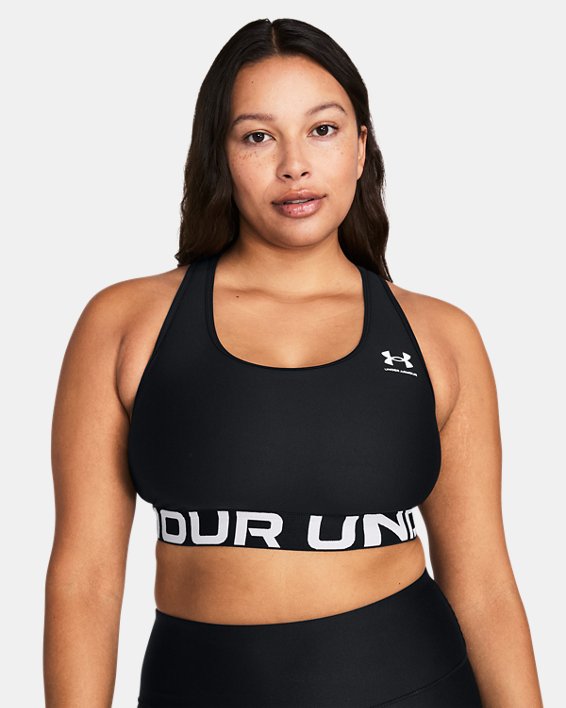 Women's HeatGear® Armour Mid Branded Sports Bra, Black, pdpMainDesktop image number 4